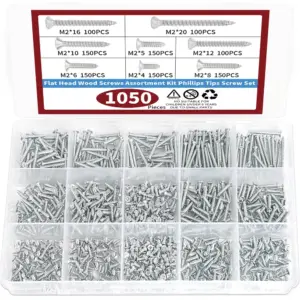1070pcs Self Tapping Screw Assortment Kit M2 Wood Thread Nail Screw Sets Tapping Screw Assortment Kit Lock Nut Wood Thread Nail