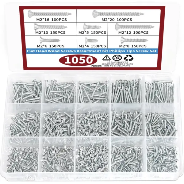 1070pcs Self Tapping Screw Assortment Kit M2 Wood Thread Nail Screw Sets Tapping Screw Assortment Kit Lock Nut Wood Thread Nail