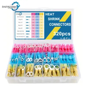 240-320PCS Marine Grade Heat Shrink Ring Connectors-Heat Shrink Wire Connectors Tinned Red Copper Insulated Ring Crimp Terminals