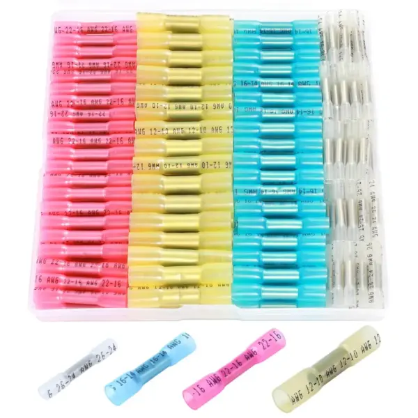 140PCS Heat Shrink Butt Wire Connectors 26-10 AWG, Waterproof Electrical Wire Terminals, Marine Grade Crimp Splices for Boat, Truck