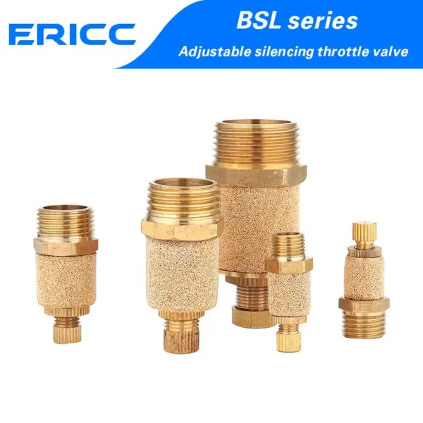 10pcs AIR Pneumatic Brass Adjustable Muffler Exhaust Valve M5 1/8"  1/4"  3/8" 1/2" Throttle Silencer For Solenoid Valve