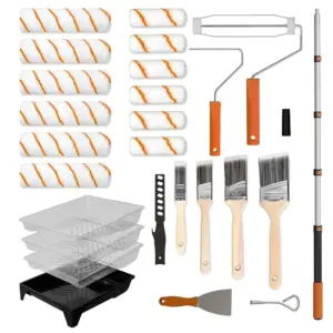Paint Roller Kit, 27 Piece Paint Supplies, 94 Paint Rollers, 1-4FT Extension Pole, Paint Brushes for Walls, Microfiber Rol