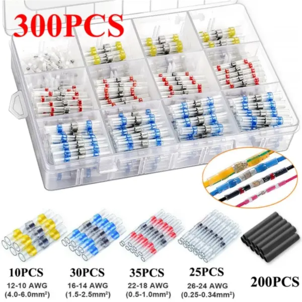 300PCS welded sealed wire connectors, heat-shrinkable butt connectors, waterproof and insulated wire terminals, butt splices