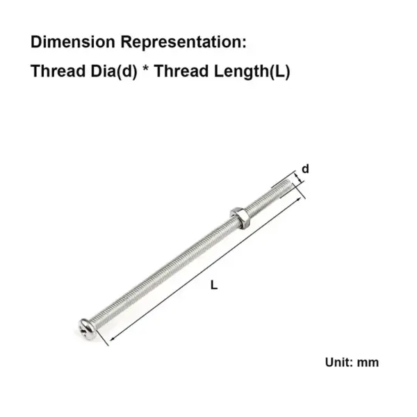 Extra Long 304 Stainless Steel Screw Round Head Bolt Nut Set Cross Groove M2M3M4M5M6
