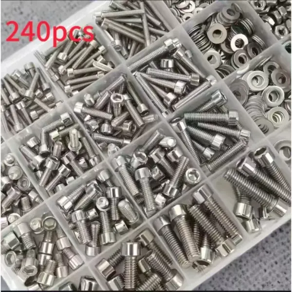 240pcs Stainless Steel Hex Bolt & Nut Set - Durable, Corrosion- Sizes for Versatile Use