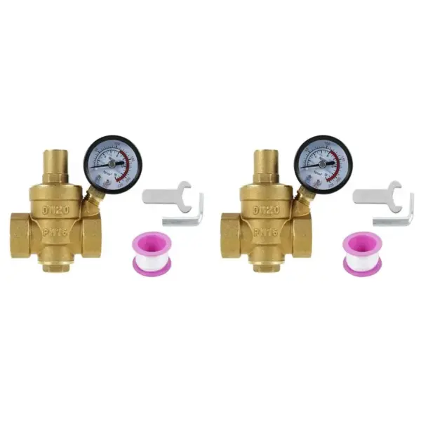 【24H SALE】2 Set 3/4Inch DN20 Brass Water Pressure Regulator Valve Water Pressure Reducer Regulator Adjustable Relief Valve Gauge