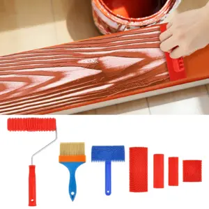 7Pcs Wood Grain Tool Set Soft Rubber Wood Grain Painting Tool Exquisite Textured Pattern Roller for Home Decoration Wall Floor