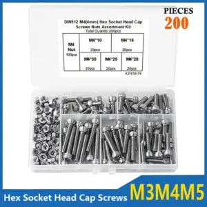 M3 M4 M5 Hex Hexagon Socket Cap Head Screw Set 304 Stainless Steel DIN912 Screw Bolt and Nut Assortment Kit 150/220/300PCS
