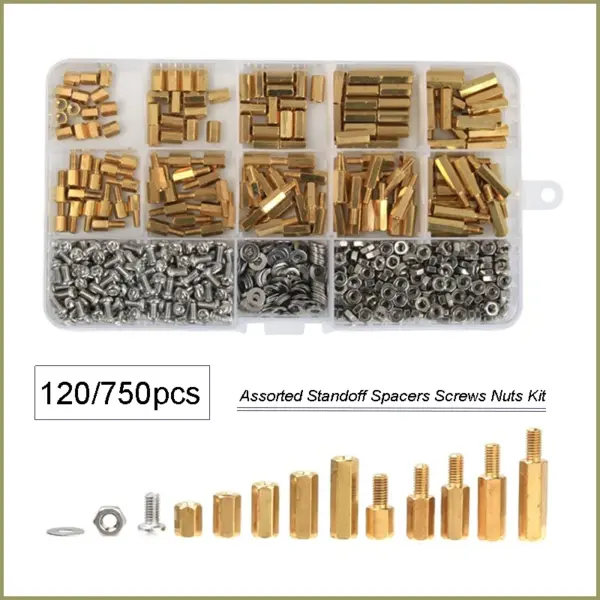 120/750PCS M3 Brass Stainless Steel Assorted Standoff Spacers Screws Muts Washers Kit Male Female of PCB Circuit Board