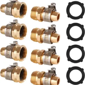 Garden Hose Repair Kit 4 Sets with Clamps, 3/4" 5/8" Male Female Connectors
