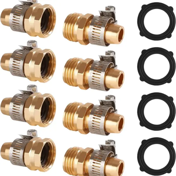 Garden Hose Repair Kit 4 Sets with Clamps, 3/4" 5/8" Male Female Connectors