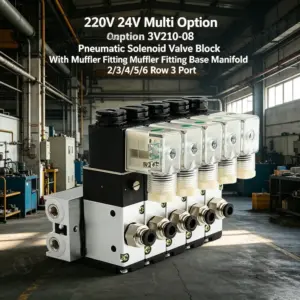 3V210-08 3 Port Pneumatic Solenoid Valve Block 2 3 4 5 6 Way Manifold Base with Muffler for Automation Cylinder Control 220V 24V