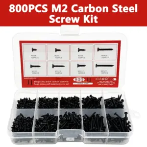800PCS M2 Black Phillips Self Tapping Screw Assortment Kit Locking & Wood Screws Set for Various Applications