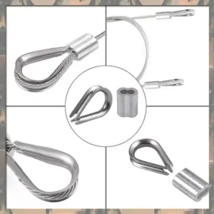 A70U New Cable Ferrule 100Pcs 1/8Inch Crimping Loop Sleeve Crimps 50Pcs M3 Stainless Steel Thimble Rigging For Wire Rope Cable