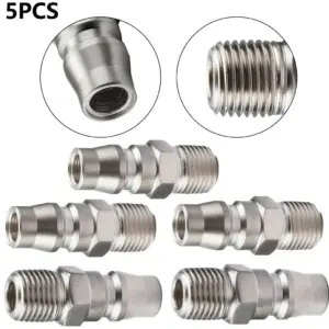5PCS Male Coupling Air Fitting With 1/4 Inch For BSP Male Thread Steel For Use In Pneumatic Hose And Air Compressor Connections