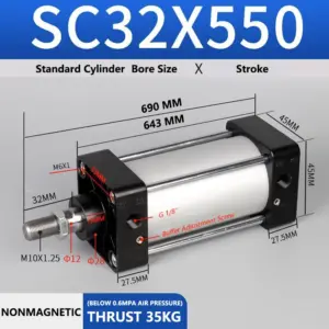 ABILKEEN SC32X550 Standard Pneumatic Cylinder 32mm Bore Size X 550 MM Stroke Double Acting Air Standard Cylinder