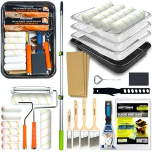 King Origin 31 PCS Paint Roller Kit, Extension Pole 4.75 ft,4"and9" Paint Roller, Paint Tray and Liners, Brushes Paint Kit for