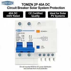 TOMZN 2P DC MCB 6KA 440V Mini Circuit Breaker, TOB1Z-63 Solar PV Circuit Breaker for Photovoltaic System, DC Isolator Switch