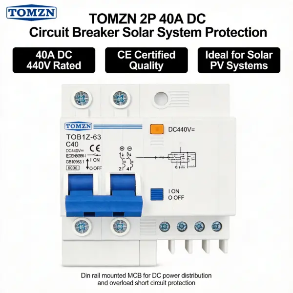 TOMZN 2P DC MCB 6KA 440V Mini Circuit Breaker, TOB1Z-63 Solar PV Circuit Breaker for Photovoltaic System, DC Isolator Switch