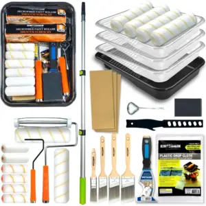 31 Piece Paint Roller Set with Extension Pole 4.75ft Tray Liners Brushes for Wall Painting