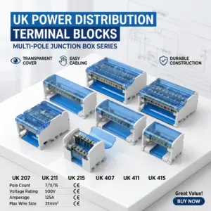 Din Rail Terminal Block WKH-207/211/215/407/411/415 Modular Distribution Block Screw Universal Electric Wire Power Junction Box