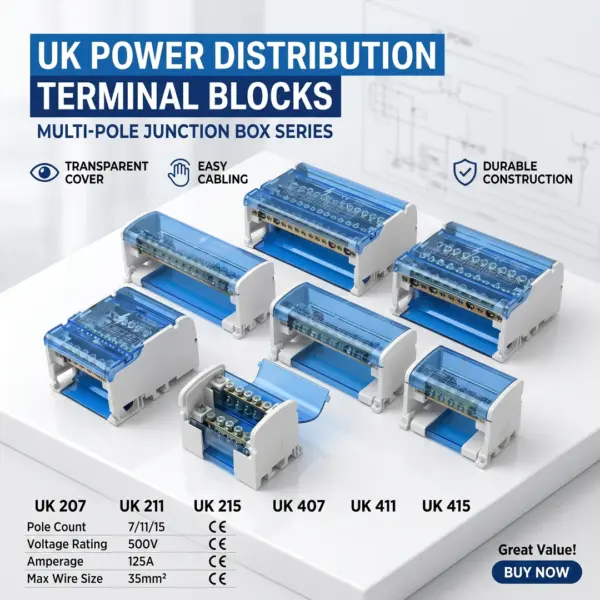 Din Rail Terminal Block WKH-207/211/215/407/411/415 Modular Distribution Block Screw Universal Electric Wire Power Junction Box