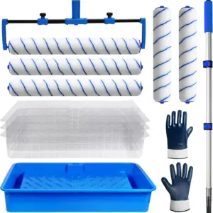 12PCS Paint Roller Kit with 18 inch Rollers, Disposable Trays, Covers, Extension Pole & Gloves