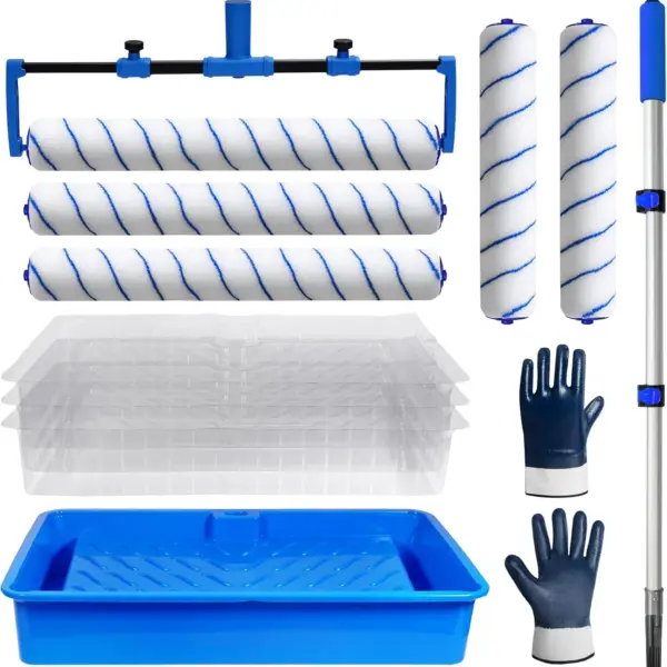12PCS Paint Roller Kit with 18 inch Rollers, Disposable Trays, Covers, Extension Pole & Gloves