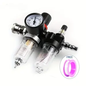 AFC2000 1/4" Air Filter Regulator Lubricator Combo with SM20 PM20 Fittings + Free Teflon Tape Air Compressor Oil Water Separator