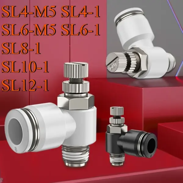 10PCS SL/JSC Pneumatic Flow Control Valve Black White, L-Type Inlet Outlet Throttle for Air Cylinder Speed Regulator