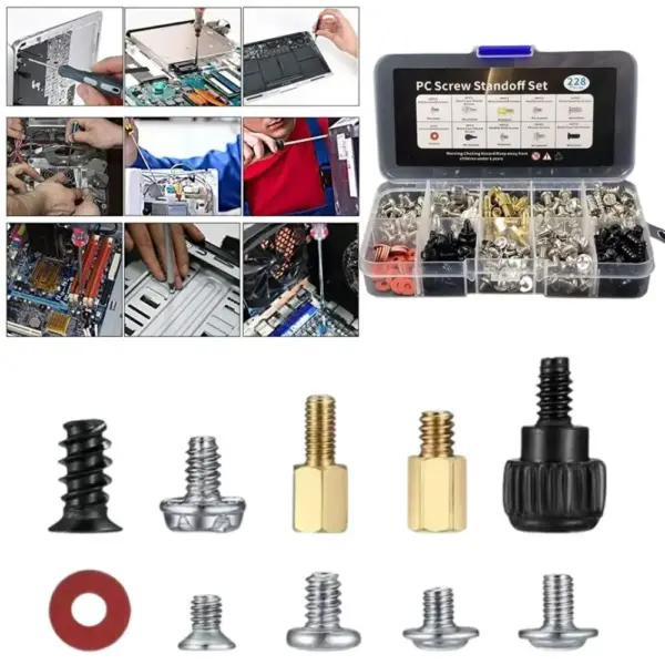 228pcs Computer Repair Screw Assortment Kit Nickel Plating Hardware Tools Bolt Assortment Kit High Hardness Antioxidant