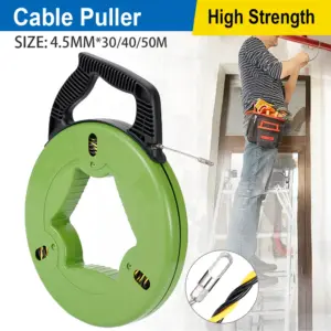 4.5mm Cable Puller 30/40/50M Fiberglass Fish Tape Reel Puller Conduit Ducting Rodder Green Electrical Wall Wire Fast Wire Puller