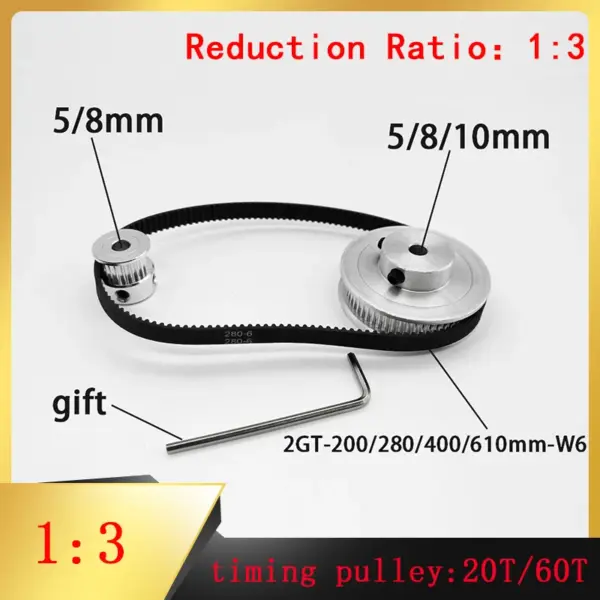 GT2 2M 20/ 60 Teeth 1:3 Reduction Ratio 3D Printer Part Width 6mm Synchronous Wheel Belt 200/280/400/610mm Aperture 5/8/10mm