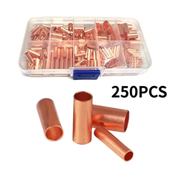 250Pcs Small Copper Connecting Pipe Wire Cable Hole Passing Connecting Sleeve Tube Ferrule Lug Connector Crimp Terminal 7 Size