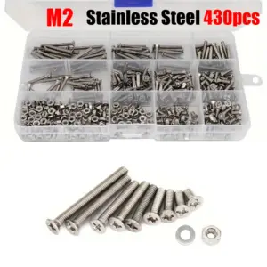 430piece set of M2 stainless steel Phillips head screws and nuts, multi-purpose fasteners, for DIY projects and furniture repair