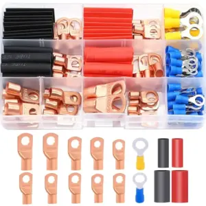 110PCS Copper Cable Wire Lugs Ring Terminals Connectors Heat Shrink Tube Battery Cable Ends AWG 2 4 6 8 10 12 14 16Gauge