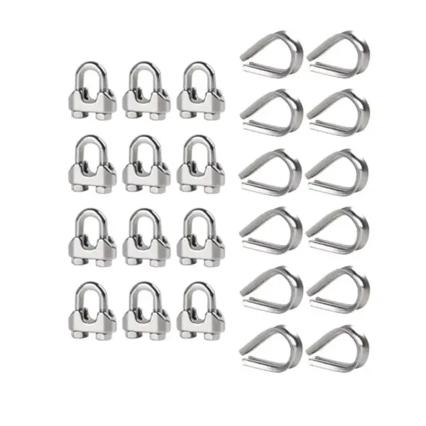 ABUL-Hanger 1/4 Inch M6 Wire Rope Cable Clamp Thimble Cable Clamp Kit For 1/4 Inch Wire Rope Cable Thimble Rigging,12 Set Durabl