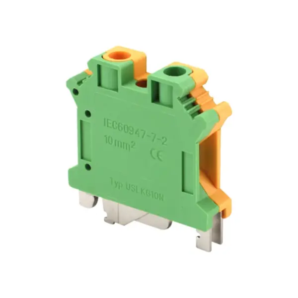 10Pcs USLKG10 DIN Rail Earth Terminal Block, Yellow-Green Grounding Connector For UK 3 5 6 16 Series, Flame Retardant