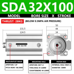 ABILKEEN SDA32X100 SDA Series Thin Air Cylinder 32MM Female Thread Bore X 100MM Stroke Double Acting Pneumatic Compact Cylinder