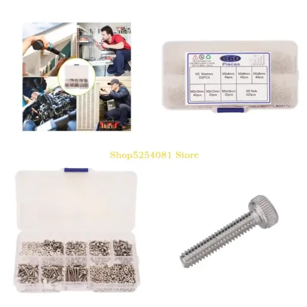 AXYC 660pcs 2mm Screws Nut & Washers Assortment set Steel Hex Bolt Hexagon Socket Screws Set Hex Button Screws Nut set