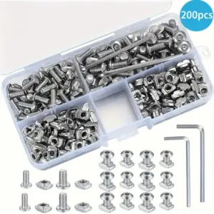 200PCS T-type Nuts 304 Stainless Steel Round Head Hexagon Socket Bolts M4 M5 Nuts +2 Wrenches Screw and Nuts Sets Fasteners