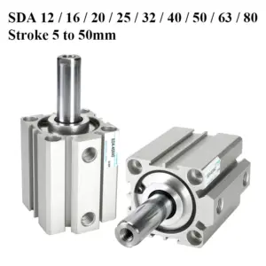 SDA 12 16 20 25 32 40 50 63 80mm Bore Stroke 5 10 15 20 25 30 35 40 45 50mm Double Acting Pneumatic Air Compact Piston Cylinder