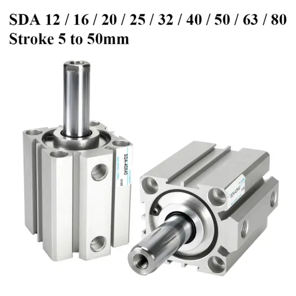 SDA 12 16 20 25 32 40 50 63 80mm Bore Stroke 5 10 15 20 25 30 35 40 45 50mm Double Acting Pneumatic Air Compact Piston Cylinder