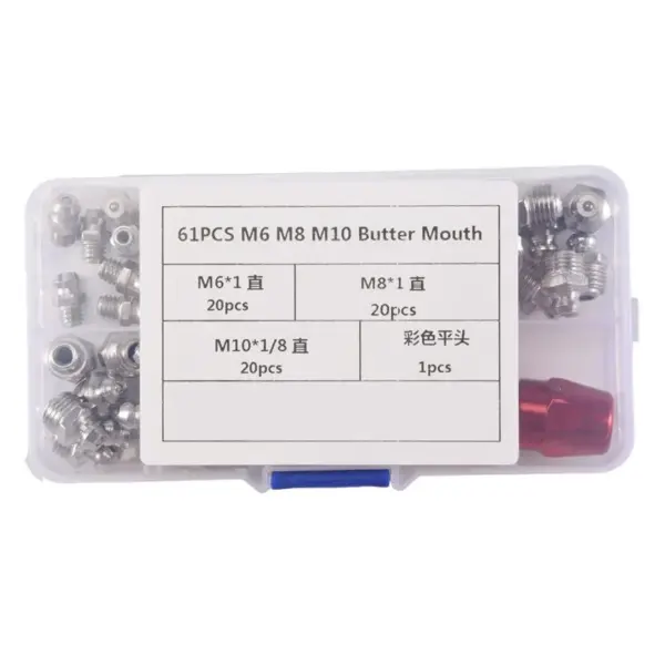 ABWZ-61Pcs/Set Grease Fitting Pack M6/M8/M10 Metal Nipple Mechanical Lubrication Part Grease Nipple Fitting Assortment Kits