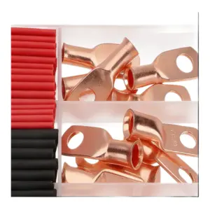 30Pcs Copper Nose Terminal Connectors AWG 2 4 6 Ring Lug With 30 Heat Shrink Tubing 3:1 Ratio Black And Red Tubes