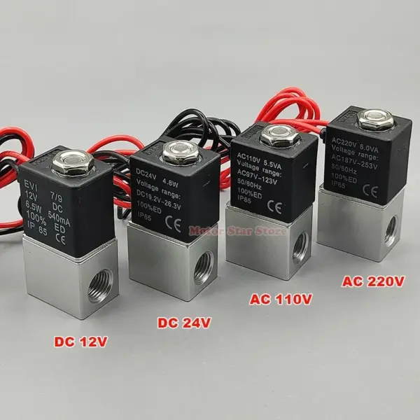 1/4" DC 12V 24V AC 110V 220V Fast Response Solenoid Valve 2-Way Normally Closed Direct-acting Pneumatic Water Air Gas Flow Valve