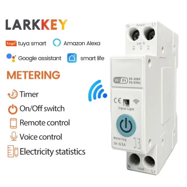 Tuya WiFi Smart Circuit Breaker MCB 1P+N 63A Timer Power Energy Metering Voltage Current Protector Voice Remote Control Switch