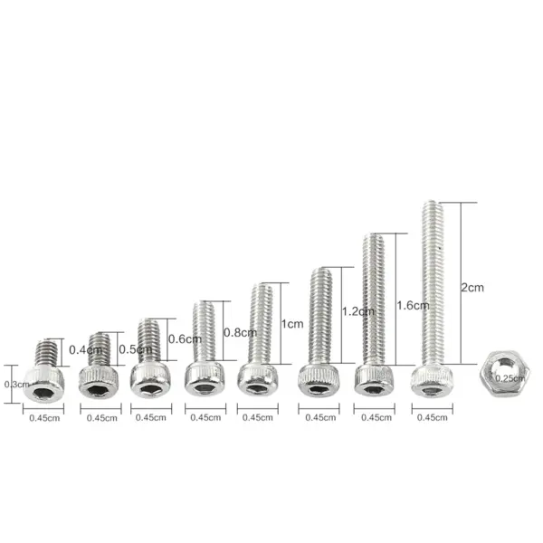 M2.5 A2 Stainless Steel Hex Socket Screws Bolt and Hex Nuts Assortment
