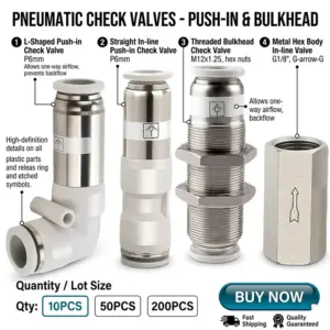 Pneumatic Check Valve One Way Non Return Push in Fittings Air Tube Connector Straight Elbow Bulkhead 4/6/8/10/12mm 10/50/200PCS