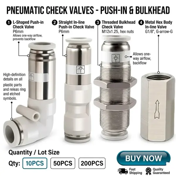 Pneumatic Check Valve One Way Non Return Push in Fittings Air Tube Connector Straight Elbow Bulkhead 4/6/8/10/12mm 10/50/200PCS